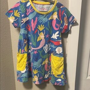 Mini Boden Blue Mermaid Print Shirt with Yellow Accents